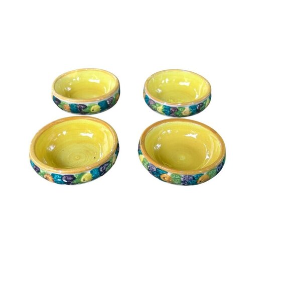 Italian MCM Deruta Style Fruit and Flowers Salt Cellar Dishes Set of 4 - Picture 1 of 8